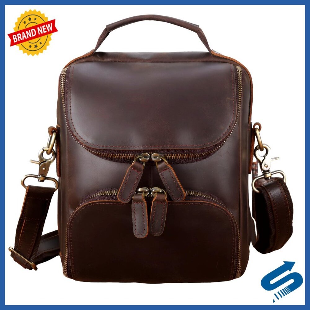 Leather Messenger Crossbody Bag for Men Work Travel Business
